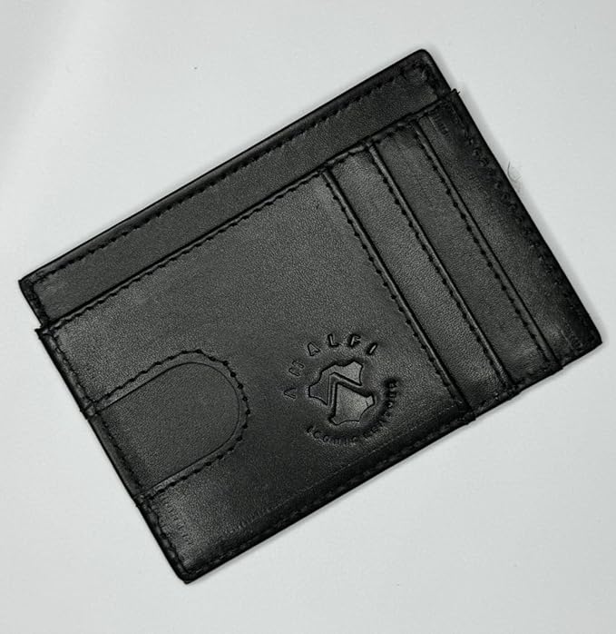 Iconic Leather RFID Blocking Credit Card Holder for Men with 6 Card Pockets, 1 bill compartment, Black