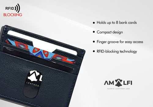 Amalfi ICONIC LEATHER Credit Card Holder, Holds up to 6 Cards and Cash, RFID Blocking original grain leather