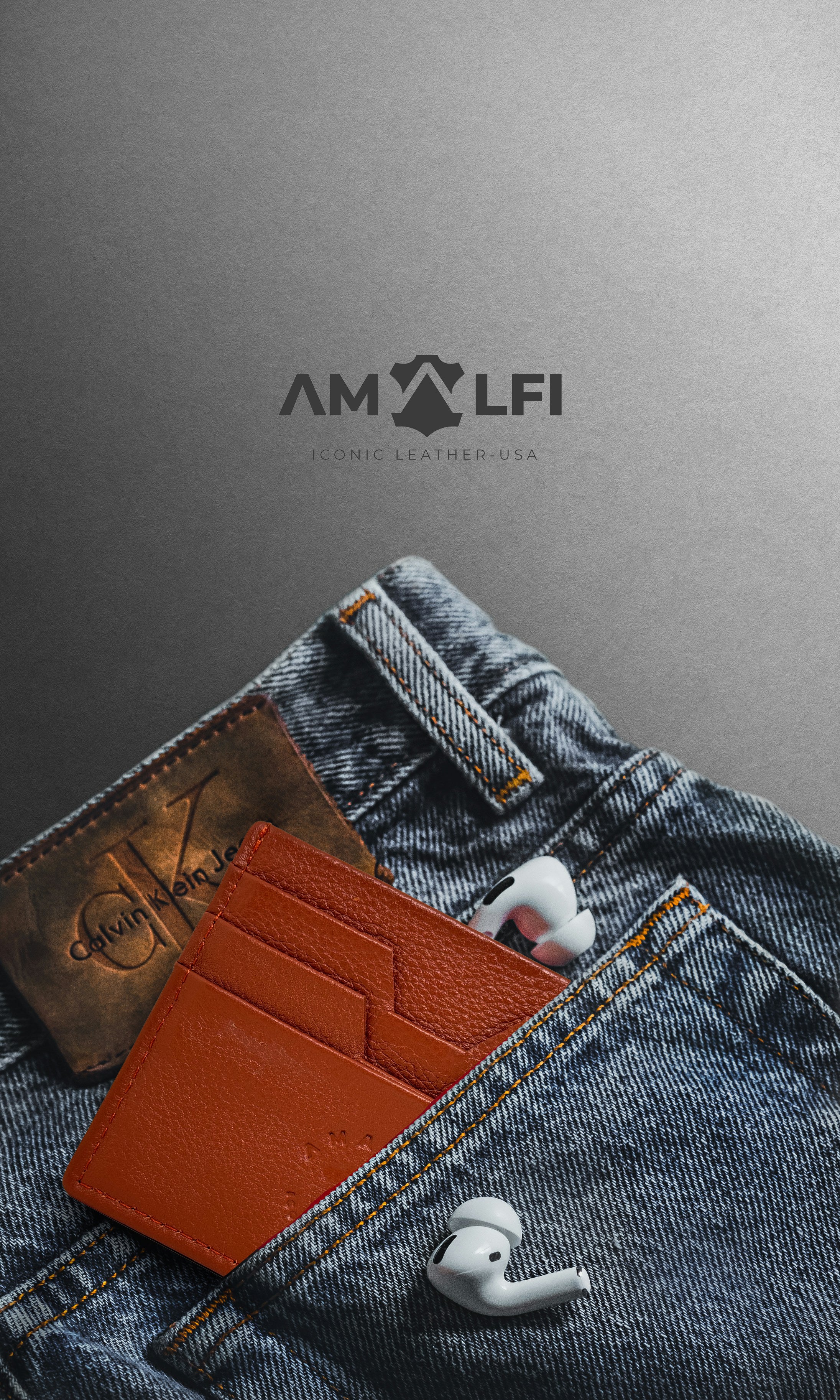 Amalfi ICONIC LEATHER Credit Card Holder, Holds up to 6 Cards and Cash, RFID Blocking original grain leather