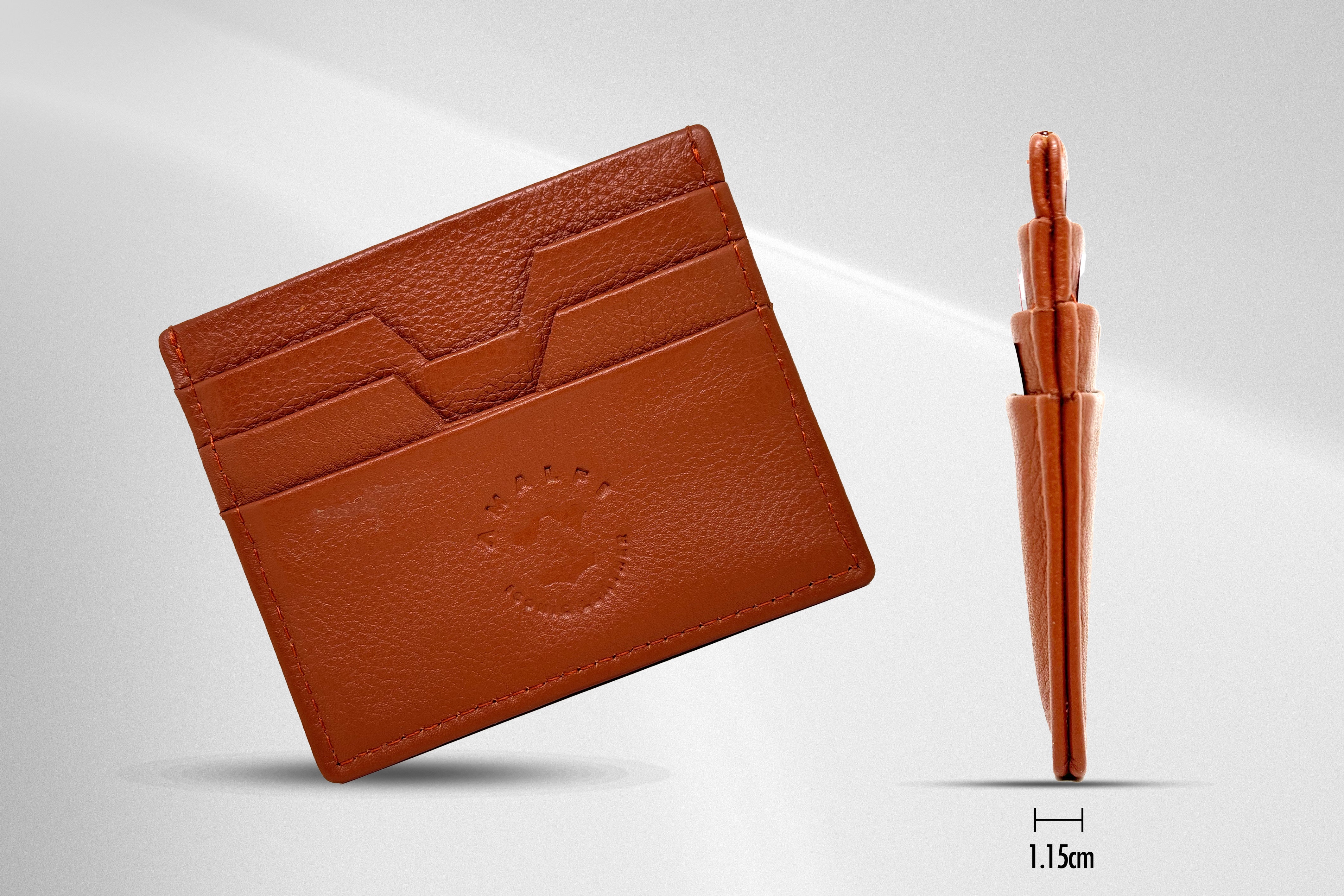 Amalfi ICONIC LEATHER Credit Card Holder, Holds up to 6 Cards and Cash, RFID Blocking original grain leather