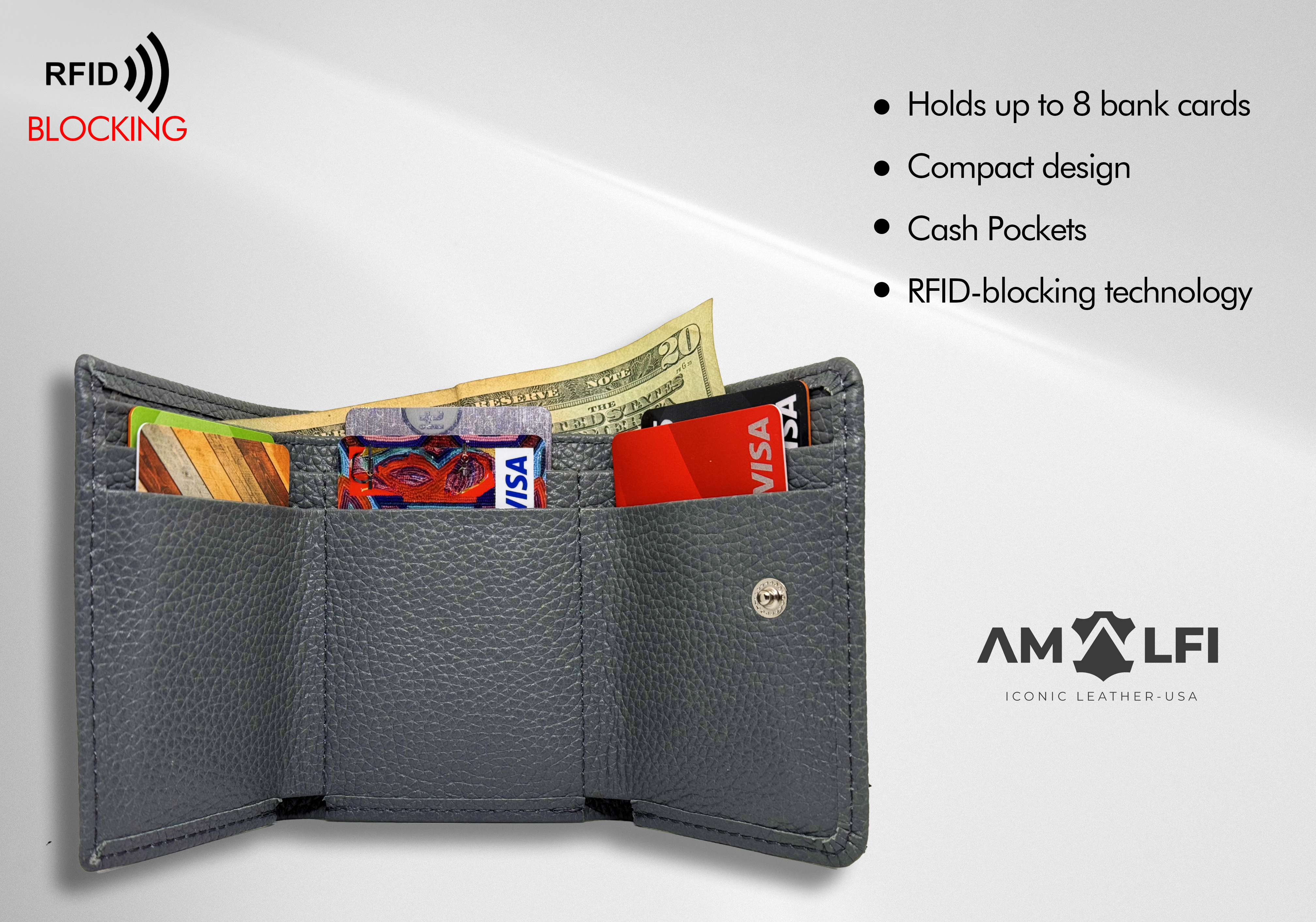 Trifold Wallet, Holds 8 Cards, Bill Compartment, RFID AVAILABLE