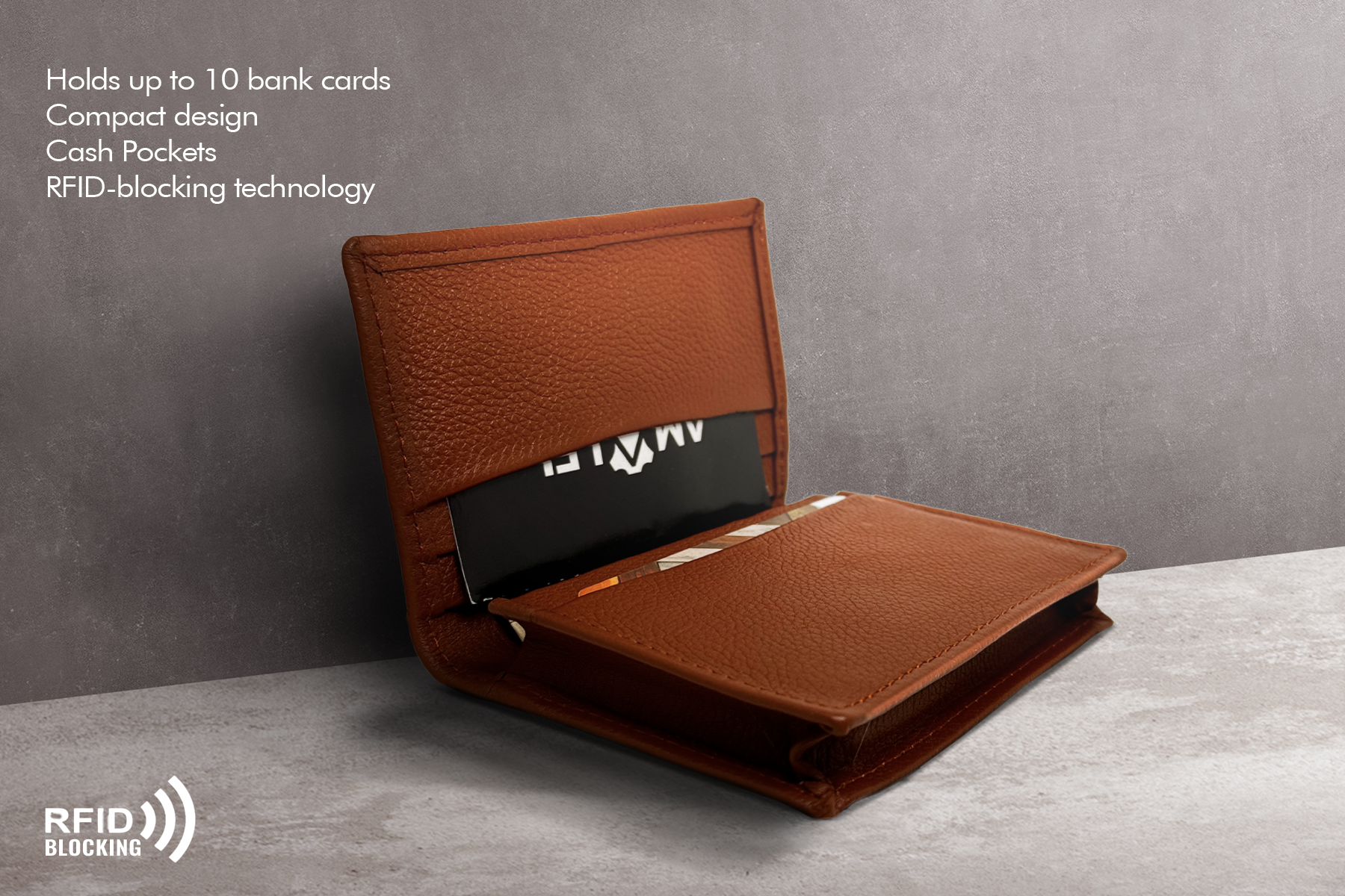 AMALFI Iconic Slim Leather Credit Card Holder, Holds 8+ Cards, RFID Blocking, Original Leather